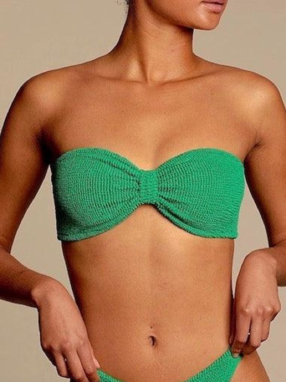 New Hunza G Green Textured Strapless Bandeau Bikini * Top Only * Jean Emerald